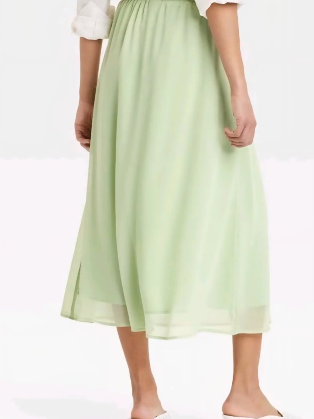 Women's Sheer Maxi A-Line Skirt Size XS Mint Green Elastic Waist Flowy Summer - Picture 3 of 6